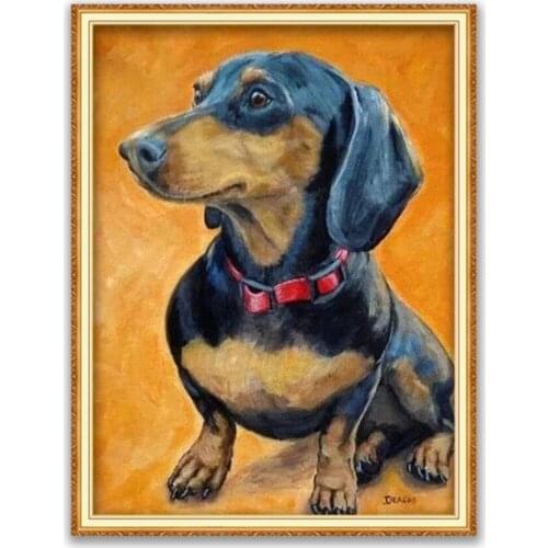 Animal Dachshund DIY Embroidery Cross Stitch 11CT Kits Needlework Craft Cotton Thread Printed Canvas Home Decoration Wholesale