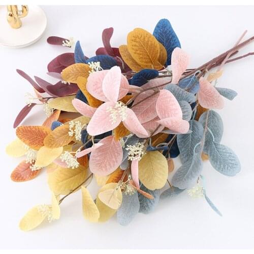 1 Pcs Artificial Leaves Branch Silk Eucalyptus Leaf Shooting Prop Home Wedding Decor Plants