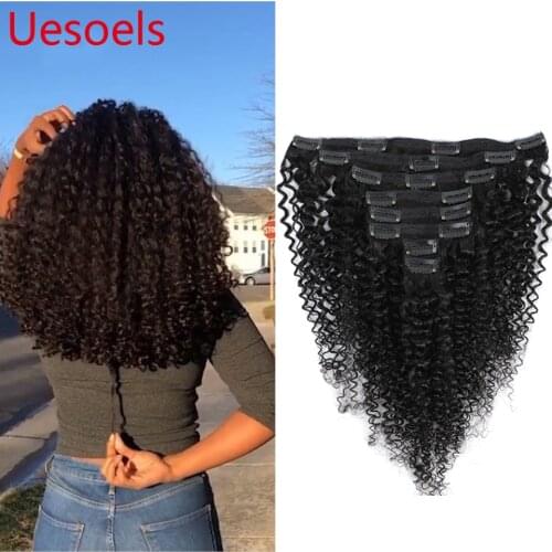 100% Remy Human Arietis Peruvian 8Pieces/set 120gram Kinky Curly 8"-24" Natural Black Cilps Hair Extensions For White Women