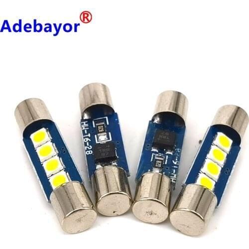 100pcs 28mm C5W 4 SMD 3030 LED Lamp Bulb For Festoon Auto Interior Sun Visor Vanity Mirror Fuse Light White Car Styling DC12V