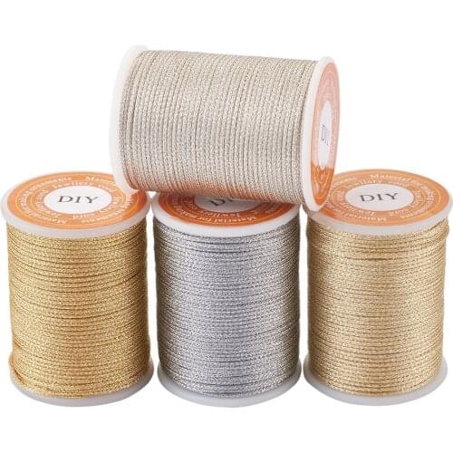 4rolls/set 1mm Polyester Braided Cord Metallic Tinsel Cord Thread Bracelet Braided Rope String DIY Handmade Jewelry Accessories