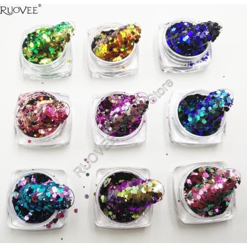 9COLORS Chameleon Glitter Mixed Metallic Luster Hexagon Shape Nail Art for Craft Decorations Makeup Facepainting DIY Accessories