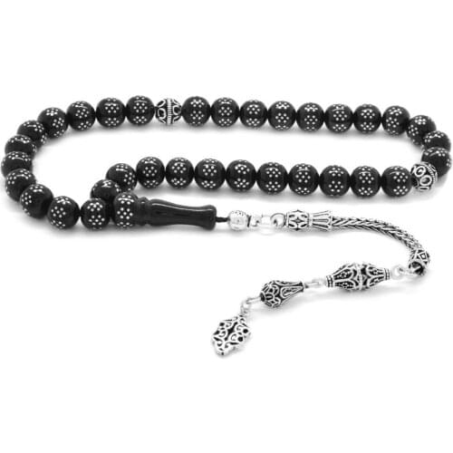 Tesbihane 925 Sterling Silver Tassels Silver set Auger Pattern Embroidered Russian Oltu Rosary
