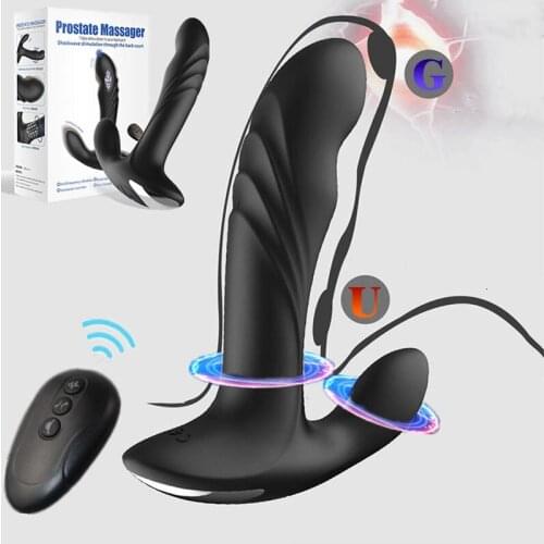 Remote Control Rotating Anal Plug Vibrator Male Prostate Massager Thrusting Butt Plug Scrotum Stimulator Adult Sex Toys For Man