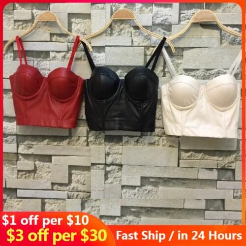 Bustier Top High Quality Cool Black PU leather Bralet Womens Bustier Bra Night Club Party Cropped Tube Top for women