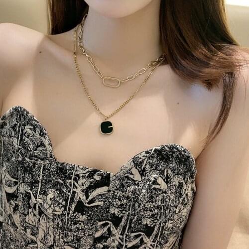 High Street Gold Silver Color Double Layer Hollow Out Square Geometric Pendant Necklace for Women Chunky Chain Necklace Jewelry