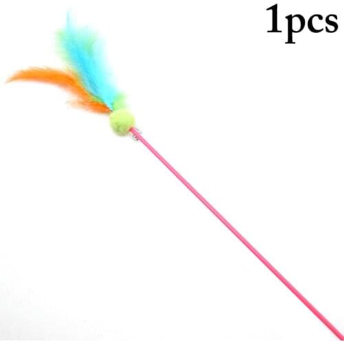 1pc Cat Teaser Feather Toys Kitten Funny Colorful Rod Cat Wand Toys Plastic Pet Cat Toys Interactive Stick Pet Cat Supplies