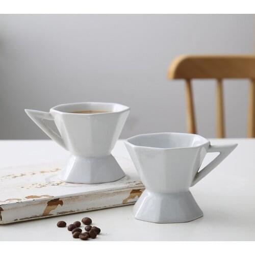 Ins Wind Niche Coffee Cup Ceramic Small Exquisite Retro White Afternoon Tea Utensils Octagonal Household Couple Cups