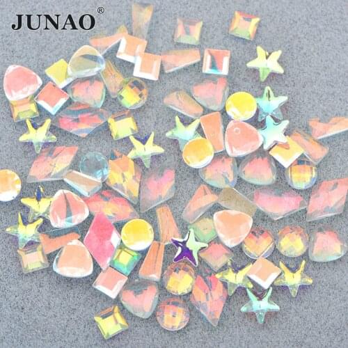 JUNAO Transparent AB Mix Shape Star Resin Rhinestone Flat Back Crystal Stones Sticker Nail Art Decoration Scrapbook Strass