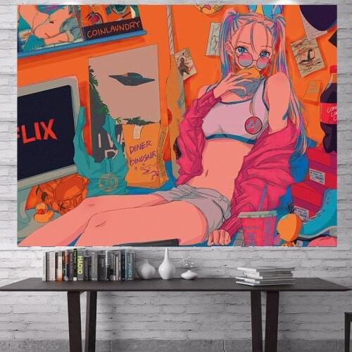 Korean Tapestry Cartoon Wall Hanging Fabric Anime Wall Tapestry Kawaii Accessories Room Wall Decorative Tapiz Cloth Blanket Girl