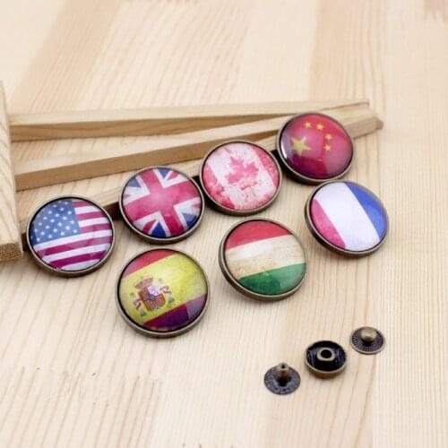 Fashion vintage National flag pattern round Snap button 28mm DIY Handmade Sewing quilt decoration Bag accessories 7pcs/lot