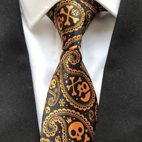 Fashion Men Formal Printed Ties Black with Golden Skull Paisley Necktie Personality Gravata