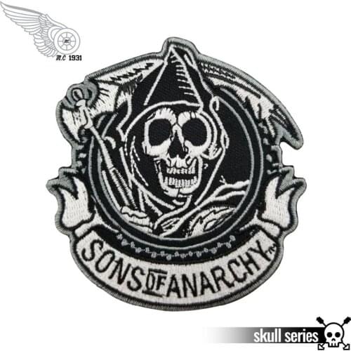 Sons of reaper CHEST Vest Biker Embroidered Iron On Front Rider Patch Black twill fabric Free Shipping Eco-Friendly