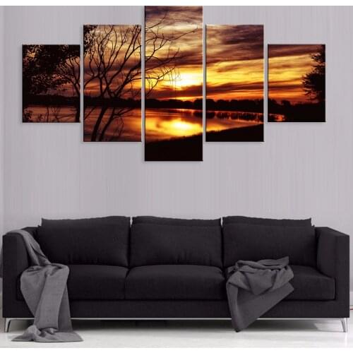 Canvas Printed Wall Art Sunset Glow Landscape Poster Painting Modern 5pcs Home Decor Modular Pictures No Frame For Living Room