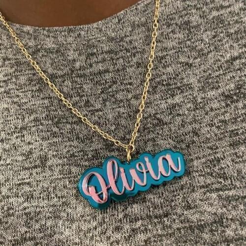 New Personalised Acrylic Name Necklace Custom Made Jewellery Laser Cut Gift Kitsch Nameplate Monogram Birthday Girls Glittery