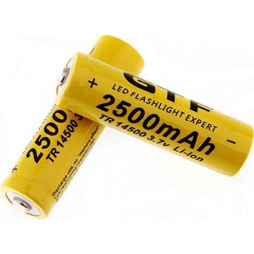 2 Pieces/Lot New 14500 battery 3.7V 2500mAh rechargeable liion battery for Led flashlight batery litio battery
