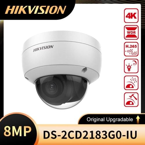 Original Hikvision English 8MP DS-2CD2183G0-IU 4K WDR Fixed IP IR CCTV POE Dome Network Camera with Build-in Mic