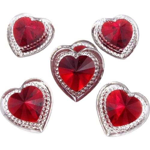 DIY 12/14/16/20/25mm Resin Red Crystal Heart Flatback Rhinestone Buttons Scrapbook Wedding Applique Ornaments Crafts