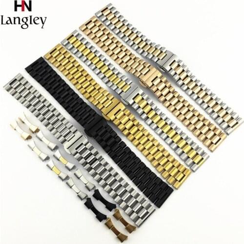 Stainless Steel Watchband 10 12 13 14 16 17 18 19 20 21 22mm Flat Curved Interface Watch Straps Band Butterfly Buckle With Tool
