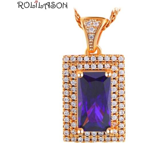 ROLILASON Romantic Purple Zirconia Crystal Gold Tone Lowest Price Fashion Jewelry Pendant for Women LNS648