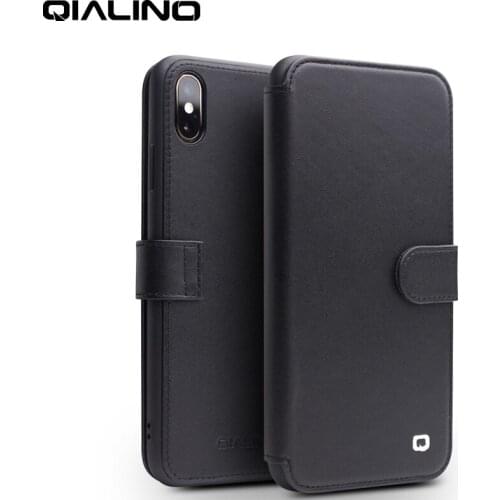QIALINO Stylish Genuine Leather Flip Case for iPhone X/XS/XR Max Magnetic Buckle Handmade Card Slot Phone Cover for iPhone11 Pro