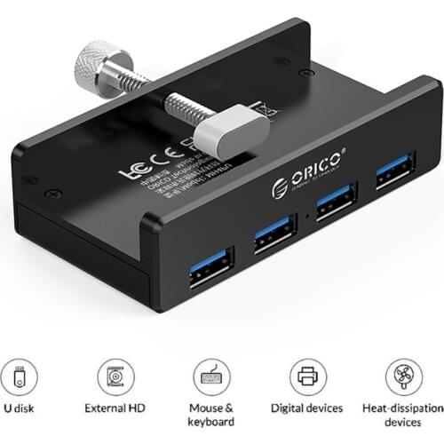 ORICO MH4PU-p Aluminum 4 Ports USB 3.0 Clip-type HUB For Desktop Laptop Clip Range 10-32mm With 100cm Date Cable Desktop Dock