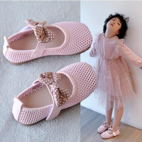 2021 Spring New Korean Version Of The Bowknot Soft Bottom Mesh Breathable Wild Little Girl Non-Slip Princess Shoes