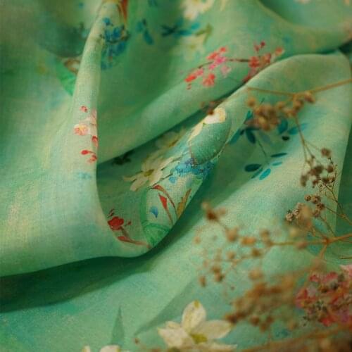 High quality ramie tissus Beautiful White floret printing patchwork High end dress cheongsam fabric