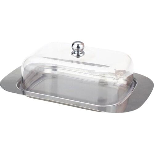 Stainless Steel Butter Dish Box With See-through Lid Visible Butter Box Cheese Server Storage Keeper Tray Kitchen Dinnerware