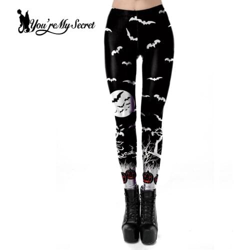 [You're My Secret] Halloween Skull Punk Digital Printed Workout Jogging For Women Fitness Stretch Slim Pant Plus Size Leggings