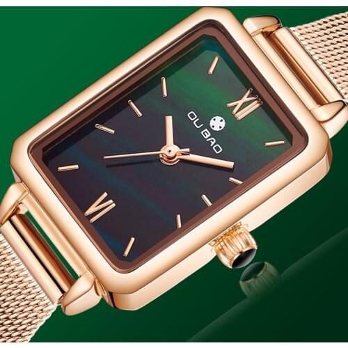 Womens Luxury Rosegold Watch Ladies Creative Rectangle Dress Quartz Wrist Watch Female Clock Stainless Steel Bracelet Relogio
