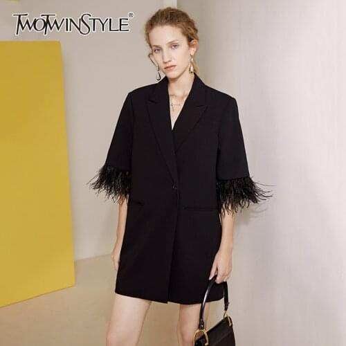 TWOTWINSTYLE Black Patchwork Tassel Dress For Women Notched Half Sleeve Loose Waist A Line Mini Dresses Female Summer 2021 Style