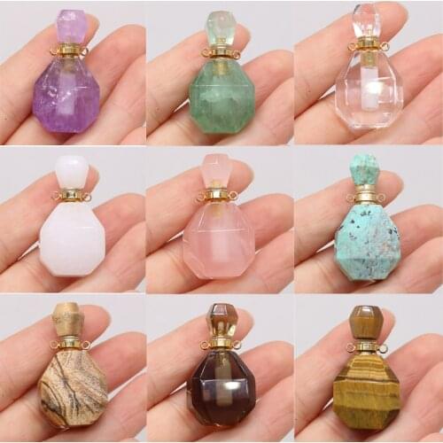 1pcs Natural Tiger Eye Amethysts Perfume Bottle Pendant Essential Oil Diffuser Necklace Women Necklace Jewelry Gift Size 20x38mm