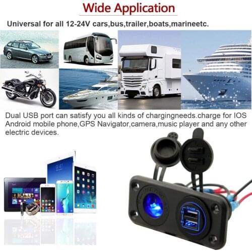 1 Set Car Dash Flush Mount USB Port Socket Panel 3.5mm AUX Dual USB Extension Cable Adapter For Auto Boat Yacht RV IP65 12-24V