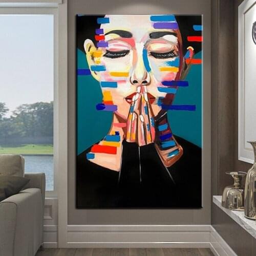 100% Handmade Colorful Girl Portrait Oil Painting On Canvas Modern Canvas Paintings Wall Art Wall Pictures For Bedroom Decor