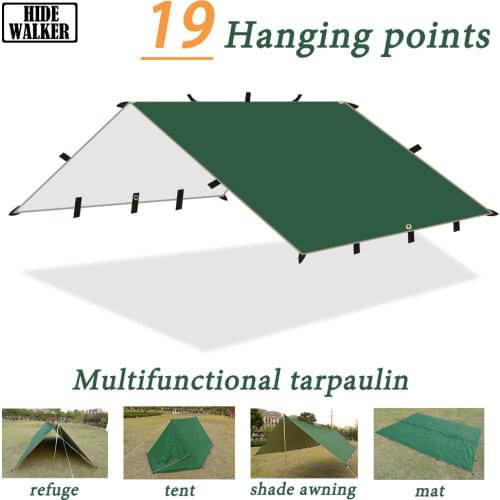 18 Hanging Points Tarp Tent Tourist Awning Waterproof DIY Outdoor Camping Sun Shelter 3x4 Canopy for Trekking Backpacking Travel