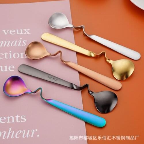 304 Special Shaped Spoon Western Food Creative Stainless Steel Coffee Mixing Spoon Twisted Hanging Cup Spoon