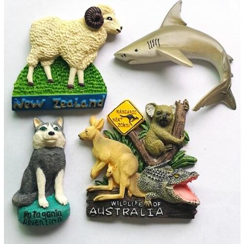 Australia New Zealand Argentina Animal Bradypod Kangaroo Shark Tourism Commemorative 3D Resin Refrigerator Magnet Souvenir