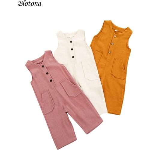 Blotona Baby Boy Girl Sleeveless Rompers Casual V-Neck Button Front Solid Color Corduroy One-Piece Jumpsuit Playsuit 0-3Years