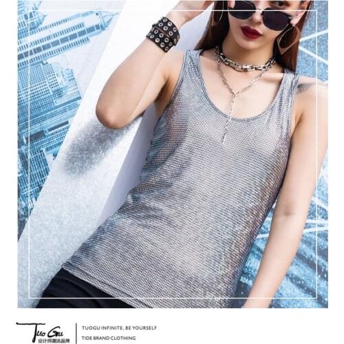 Tide brand 2020 Summer Vest Women Self-cultivation Bright Sparkling Street tide Cool I wear a camisole inside and outside m435