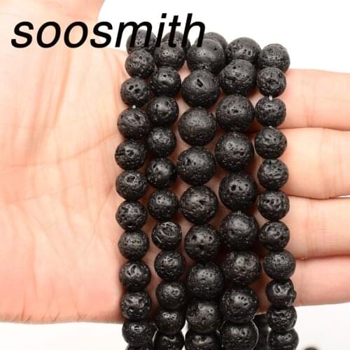 Soosmith Natural Stone Beads Volcanic Rock 4/6/8/10/12MM Round Loose DIY Beads For Jewelry Making Bracelet Necklace Handmade