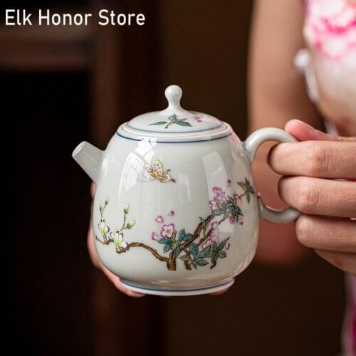 250ml Underglaze Color Teapot Handmade Butterfly Enamel Teapot Kung Fu Tea Set Small Capacity Teapot Office Decoration