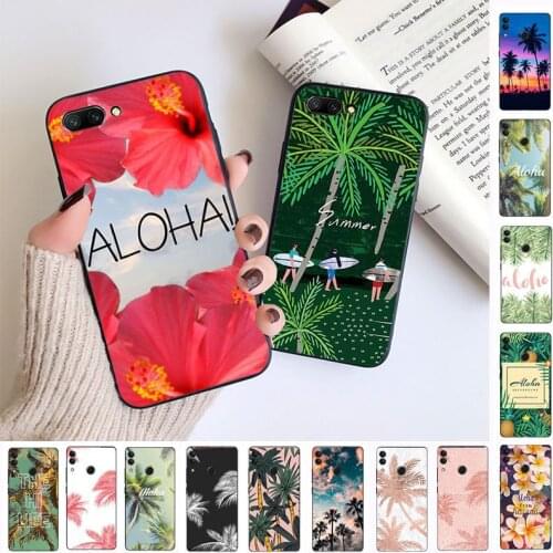 Aloha Palm Trees Black Cell Phone Case For huawei honor 10 10i 10lite 8c 8A 8X 9 9A 9lite 20 20s 20i 20lite mate20 Mobile Cover