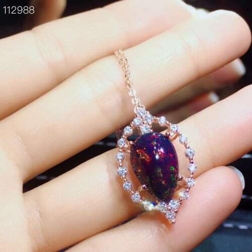 Black Opal Natural And Real Opla necklace pendant Free shipping 925 sterling silver Natural real opal