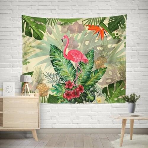 Flamingo Tropical Palm Leaves Abstract Tapestry Art Wall Hanging Hawaiian Decoration