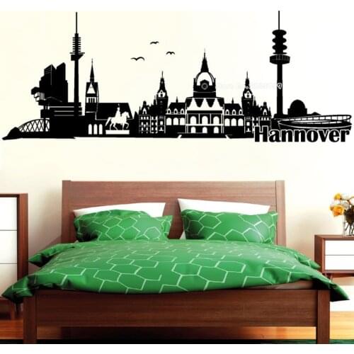 Art Vinyl Wallpaper Hannover City Skyline Lower Saxony Wall Decals For Bedroom Kitchen Stickers City Building Fine Mural LL896