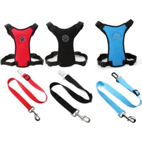 Breathable Mesh Fabric Pet Vest Harness And Leash Set With Car Seat Connector Strap Set Pet Safety Travel Supplies