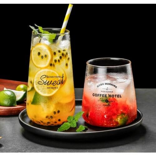 4pcs Creative ins glass water cup transparent heat-resistant beverage juice cup female home Nordic style coffee milk mug set