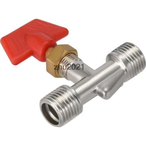 Metal 1/4PT Male Thread Air Compressor Inline Manual Valve Red Silver Tone