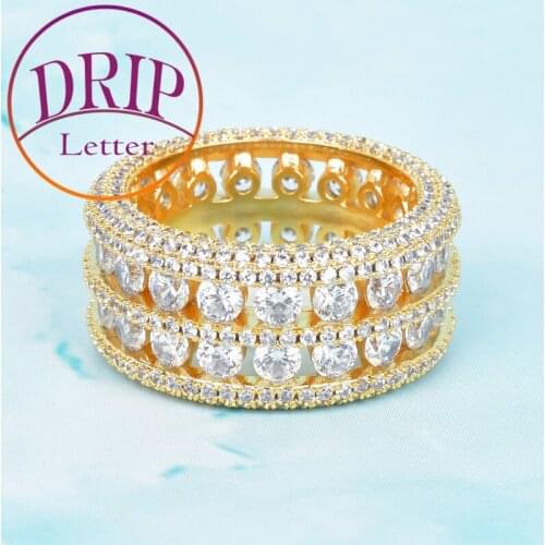 Hollow Out Solitaire Mens Ring Gold Color Zircon Charm Hip Hop Copper Fashion Jewelry For Gift